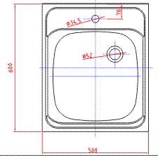 Габаритный чертеж мойки нержавеющей накладной МН 500х600 с креплением Uniblok для кухни