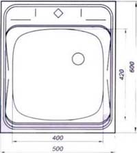 Габаритный чертеж мойки нержавеющей накладной 500х600 для кухни