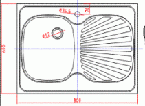 Габаритный чертеж мойки нержавеющей накладной МНП 600х800х155 с креплением Uniblok для кухни
