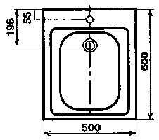Габаритный чертёж мойки нержавеющей накладной с одной чашей 500х600 для кухни