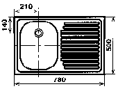 Габаритный чертеж  мойки нержавеющей врезной МНВП 780х500 с крылом для кухни