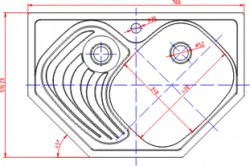 Габаритный чертеж мойки нержавеющей врезной угловой МНВП 760х510х155 с креплением Uniblok для кухни