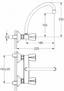 Габаритный чертеж смесителя для мойки Costa 31191 фирмы Grohe