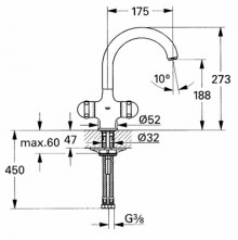 Габаритный чертеж смесителя для мойки Sentosa 331403IG фирмы Grohe