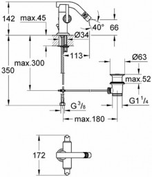 Габаритный чертеж смесителя для биде Atrio Jota 24022 фирмы Grohe