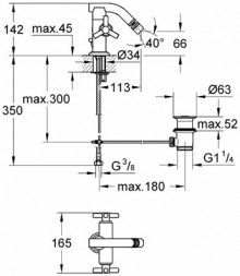 Габаритный чертеж смесителя для биде Atrio Ypsilon 24021 фирмы Grohe