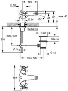 Габаритный чертеж смесителя для биде Sinfonia 24003 фирмы Grohe