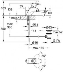 Габаритный чертеж смесителя для биде Taron 33227NA фирмы Grohe