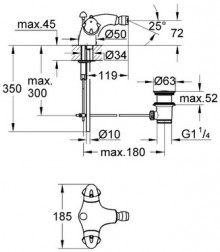 Габаритный чертеж смесителя для биде Talia 24416 фирмы Grohe