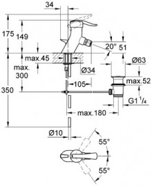 Габаритный чертеж смесителя для биде Ectos 33247IP фирмы Grohe