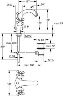 Габаритный чертеж смесителя для умывальника Sinfonia 21012 фирмы Grohe