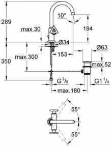 Габаритный чертеж смесителя для умывальника Atrio Delta 21038 фирмы Grohe