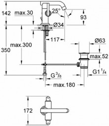 Габаритный чертеж смесителя для умывальника Atrio Jota 21041 фирмы Grohe