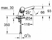 Габаритный чертеж смесителя для умывальника Supra 21256 фирмы Grohe