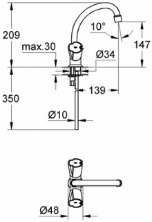 Габаритный чертеж смесителя для умывальника Costa 21385  фирмы Grohe