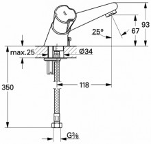 Габаритный чертеж смесителя для умывальника Costa 21386 фирмы Grohe