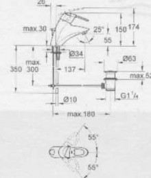 Габаритный чертёж смесителя для умывальника Chiara new 32.361 фирмы Grohe