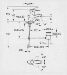 Габаритный чертеж смесителя для умывальника Eurowing 33.082 фирмы Grohe