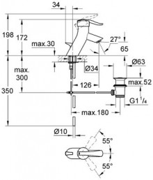 Габаритный чертеж смесителя для умывальника Ectos 33180MB фирмы Grohe