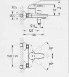 Габаритный чертеж смесителя для ванн Eurosmart 33.301 фирмы Grohe