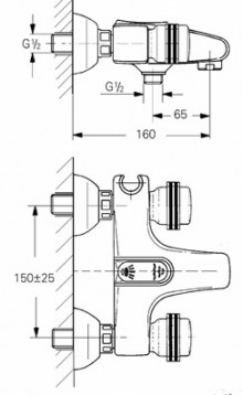 Габаритный чертеж смесителя для ванн Florida 25610 фирмы Grohe