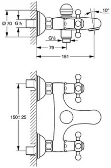 Габаритный чертеж смесителя для ванн Sinfonia 25030 фирмы Grohe