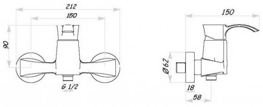 Габаритный чертеж смесителя для душа LedaSan REVO RV200
