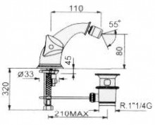 Габаритный чертеж смесителя для биде STC серии Malva 7020