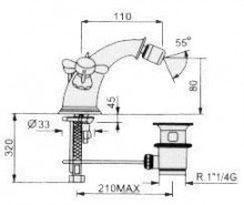 Габаритный чертеж смесителя для биде STC серии Viola 7024
