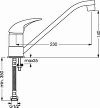 Габаритный чертеж смесителя для мойки Vidima Орион B4228AA