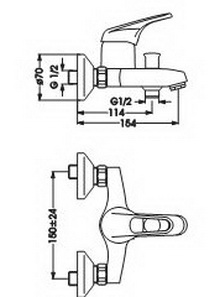 Габаритный чертеж смесителя для ванн Vidima Сева-М B2407AA