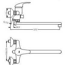 Габаритный чертеж смесителя для ванн Vidima Тарнер В4133АА