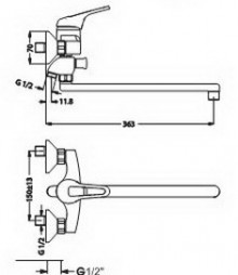 Габаритный чертеж смесителя для ванн Vidima Сева-М B4132АА