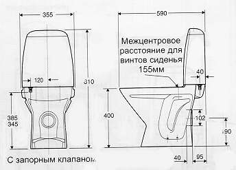 Габаритный чертеж унитаза-компакта Cera 3832