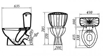 Габаритный чертеж унитаза-компакта "Орхидея"(С)