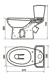 Габаритный чертеж унитаза с бачком Эллиса без комплекта