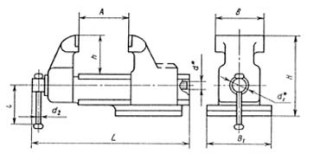 Габаритный чертеж слесарных тисков