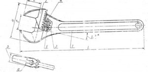 Габаритный чертеж гаечного разводного ключа